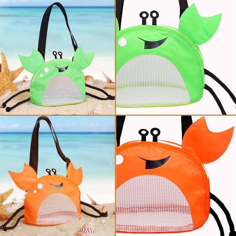 YOOLEETC 4PCS Beach Toy Mesh Shovel and Mesh Beach Bag Seashell Bag for Sand Filter & Collect Shells Sand Sifter Shell Collecting Tools(Green-Orange Crab) - Image 3